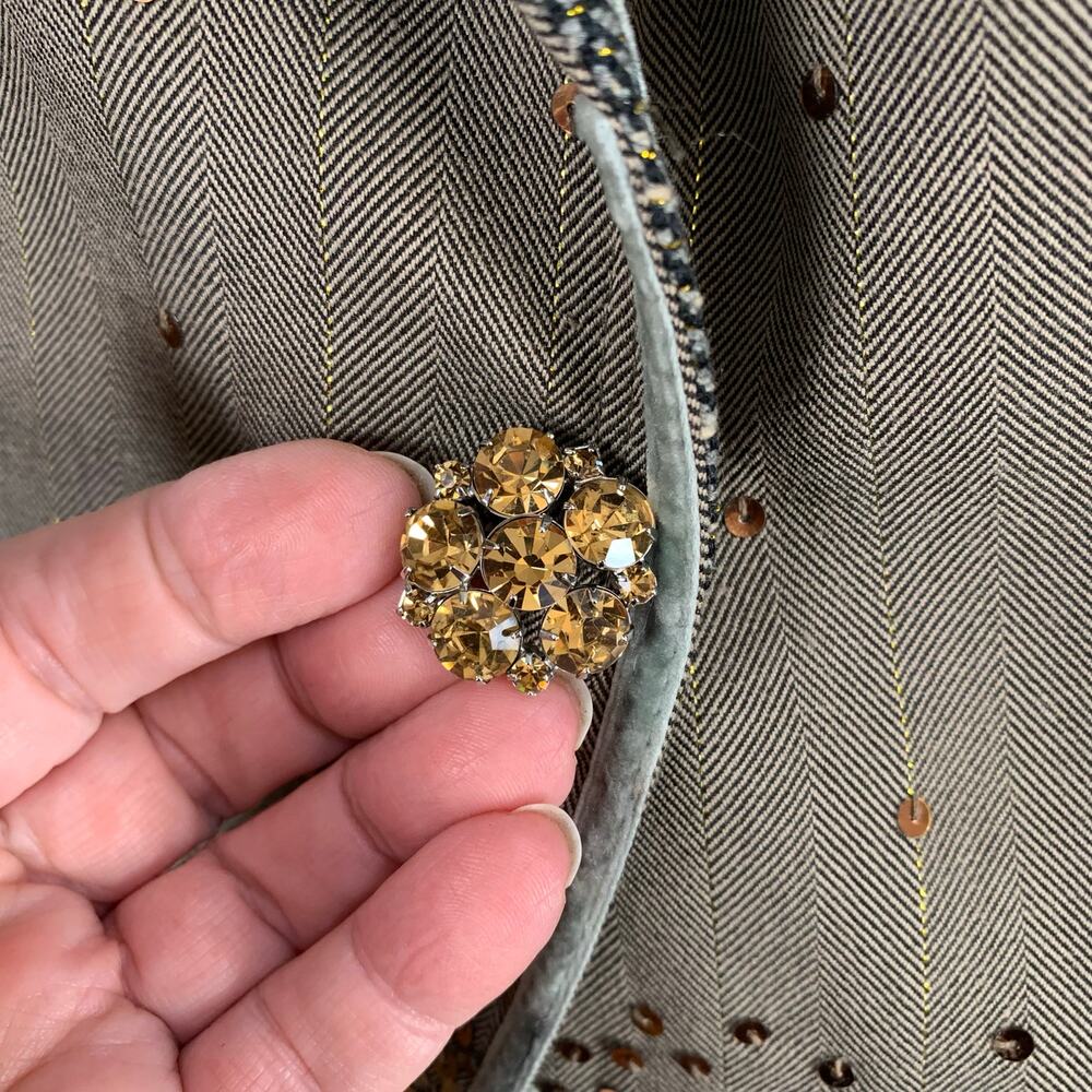 Vintage True Meaning Blazer Sequin Pinstripe Tweed Trim Jacket Size 12 Jewels - Picture 8 of 10